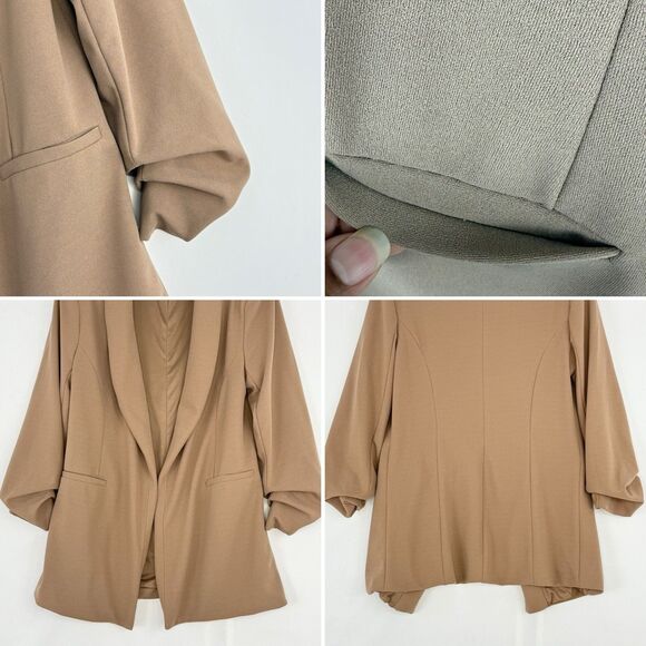 New Fashion Nova Blazer Women Size L Brown Open Front Collared 3/4 Sleeve - Picture 12 of 16